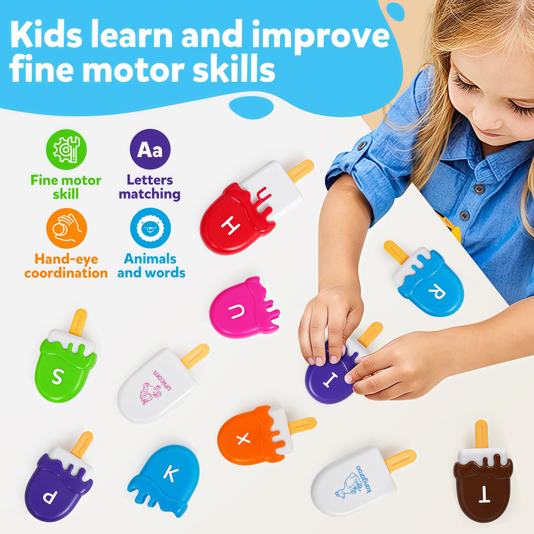 Ice Cream Alphabet Matching Toy - Uppercase & Lowercase Letter Learning Set for Preschoolers Ages 3-6