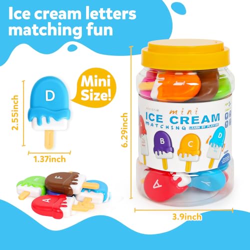 Ice Cream Alphabet Matching Toy - Uppercase & Lowercase Letter Learning Set for Preschoolers Ages 3-6