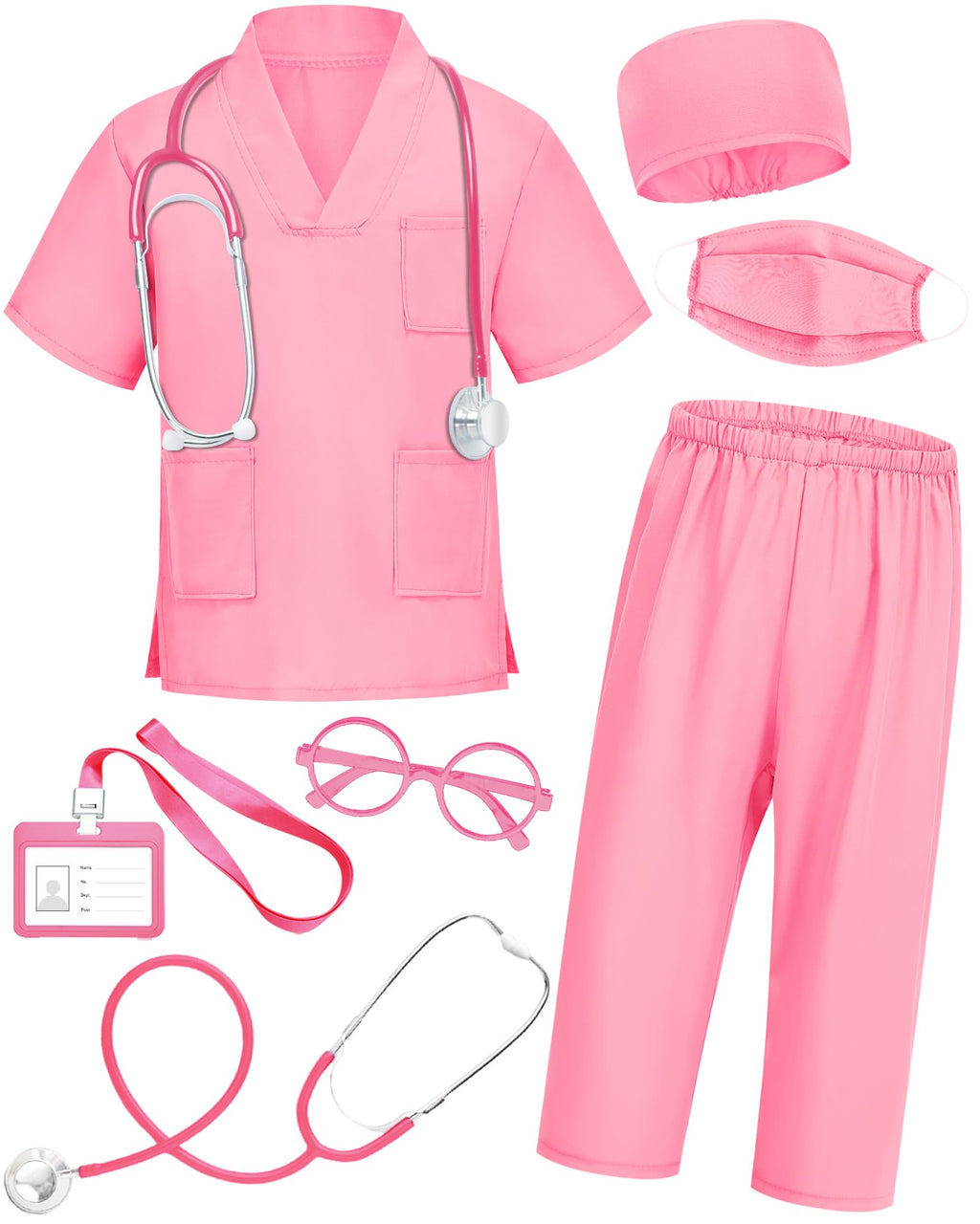 ICECUTE 7-Piece Doctor Costume for Kids | Toddler Scrubs with Real Stethoscope | Ages 3-11