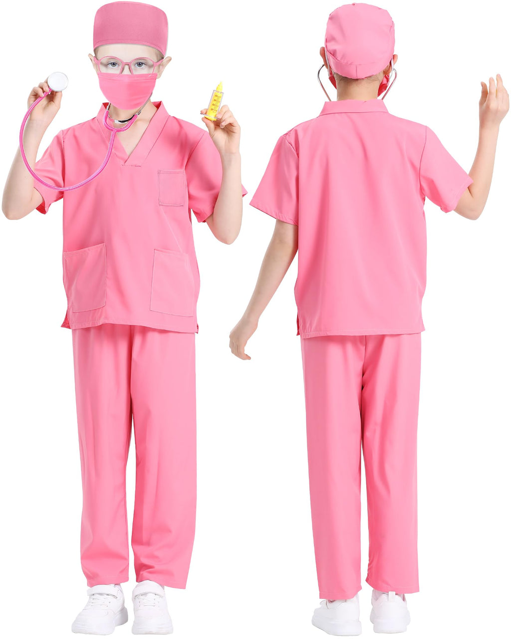 ICECUTE 7-Piece Doctor Costume for Kids | Toddler Scrubs with Real Stethoscope | Ages 3-11