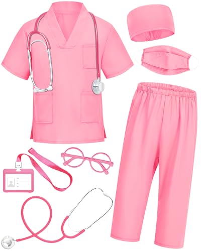 ICECUTE 7-Piece Doctor Costume for Kids | Toddler Scrubs with Real Stethoscope | Ages 3-11