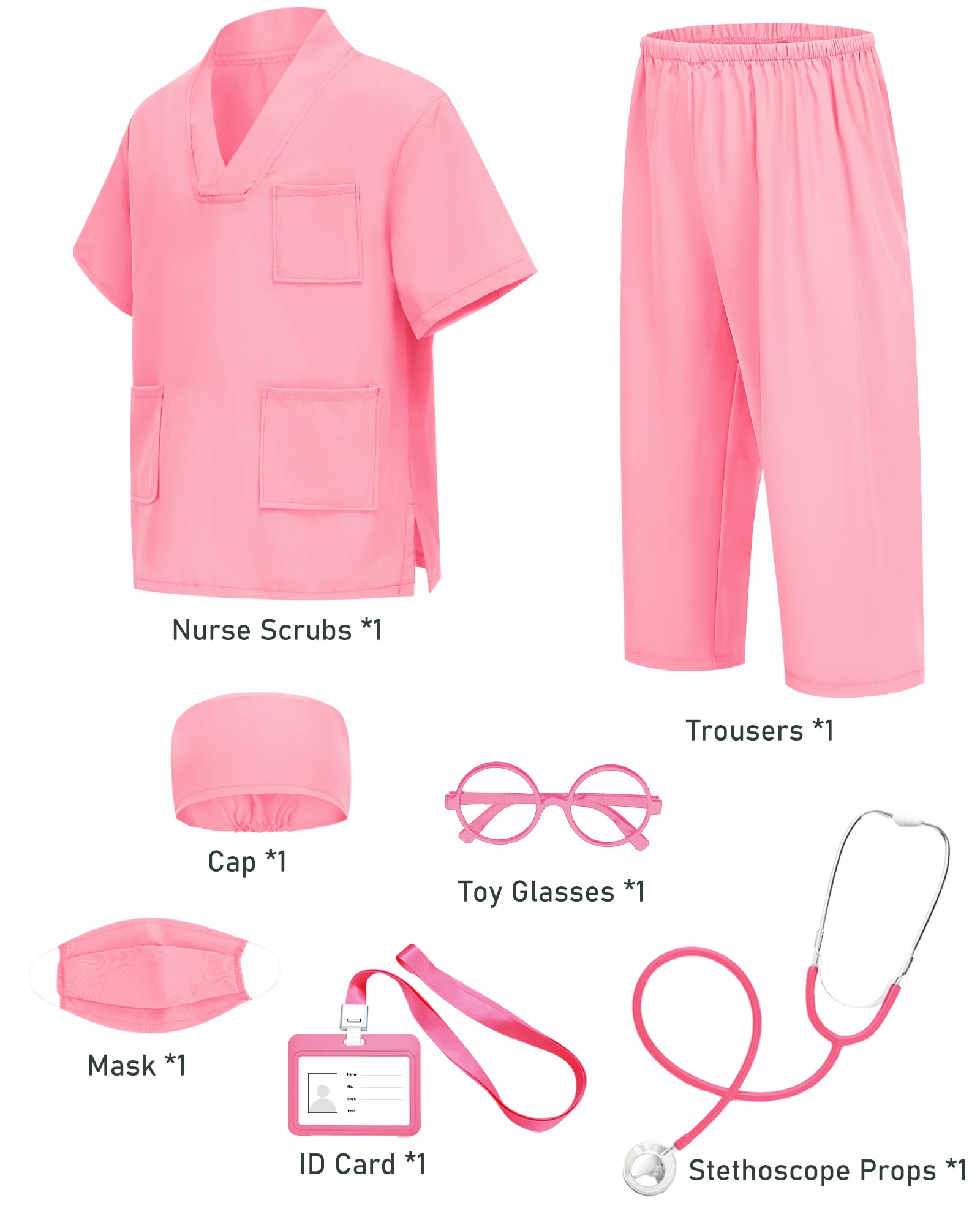 ICECUTE 7-Piece Kids Doctor Costume with Real Stethoscope, Scrubs Set for Toddlers Ages 3-11