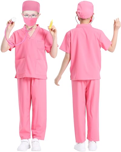 ICECUTE 7-Piece Kids Doctor Costume with Real Stethoscope, Scrubs Set for Toddlers Ages 3-11