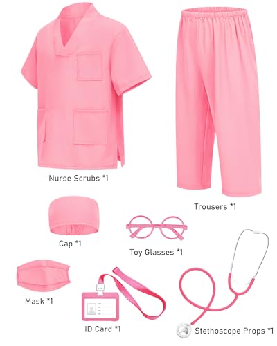 ICECUTE Doctor Costume for Kids 7-Piece Set with Real Stethoscope, Scrubs for Boys Girls Ages 3-11