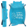 ICoDeesse Blue Cat Dice Tray - Foldable PU Leather Cat-Shaped Rolling Tray for RPG Games, Desk Organizer, 13.8 Inches