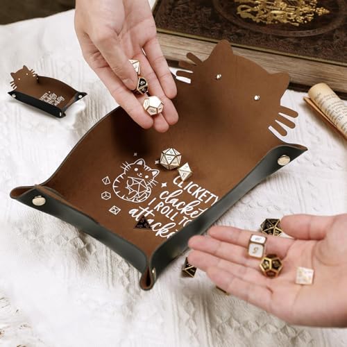 ICoDeesse Cat Dice Rolling Tray – Folding Leather Portable DND RPG Accessory