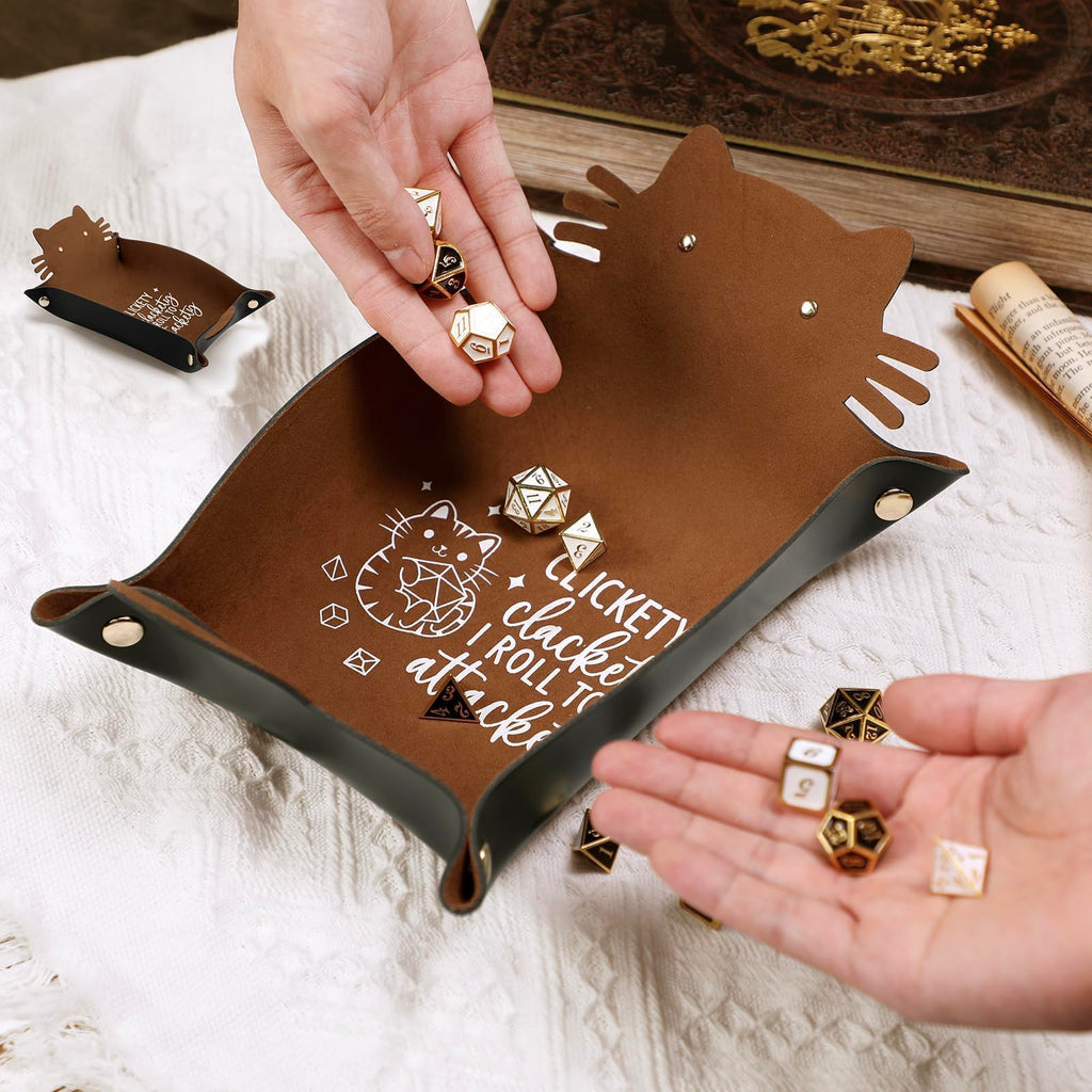 ICoDeesse Cat Dice Rolling Tray – Folding Leather Portable DND RPG Accessory