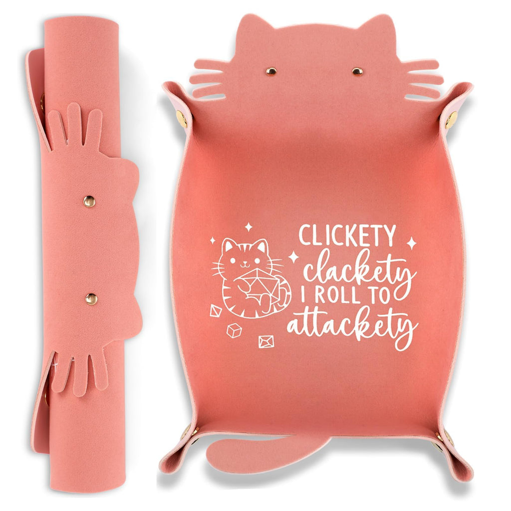 ICoDeesse Cat Dice Tray - Pink Folding Leather Portable Tray for RPG & DND Games