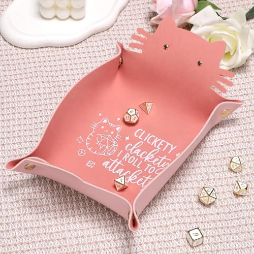 ICoDeesse Cat Dice Tray - Pink Folding Leather Portable Tray for RPG & DND Games