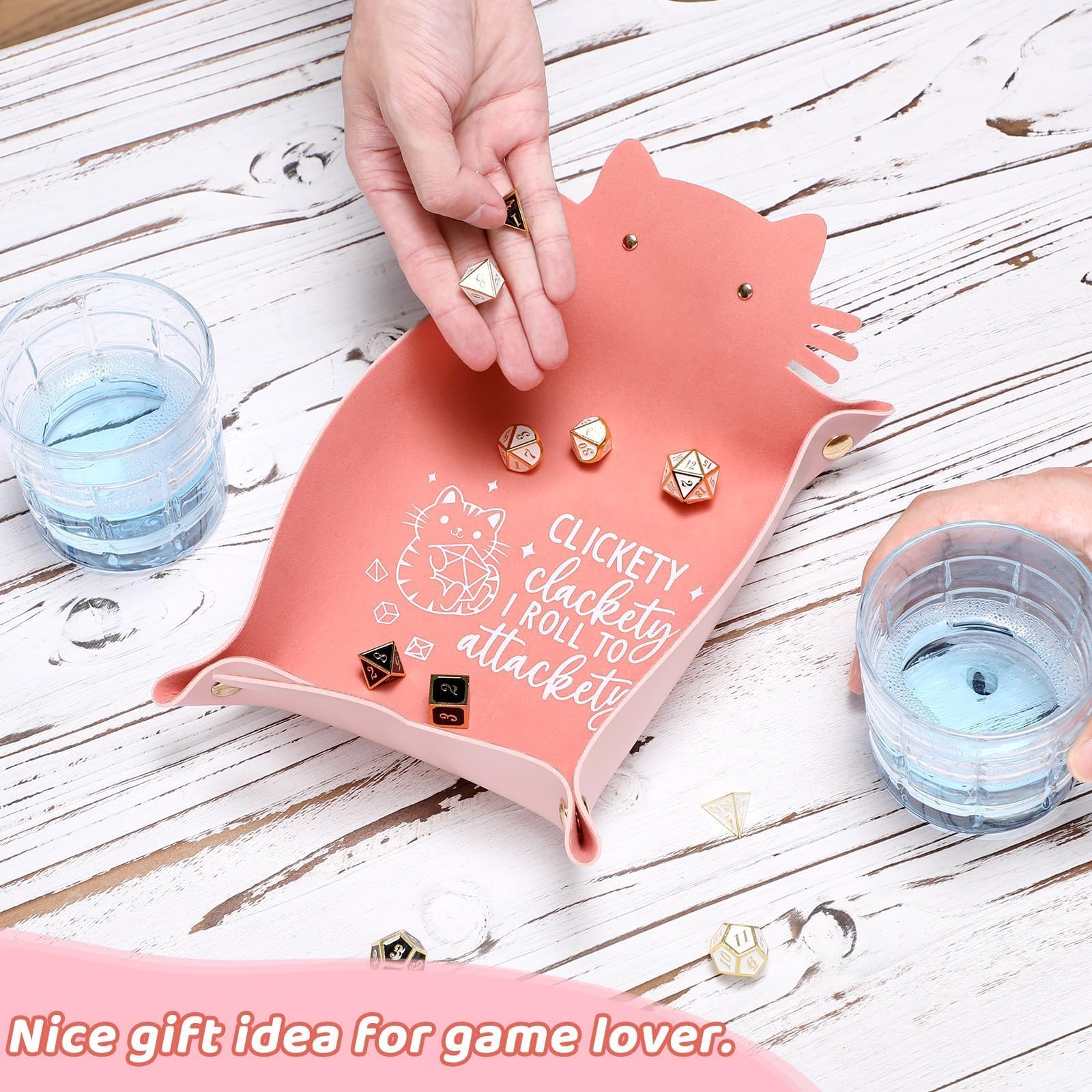 ICoDeesse Cat Dice Tray - Pink Folding Leather Portable Tray for RPG & DND Games