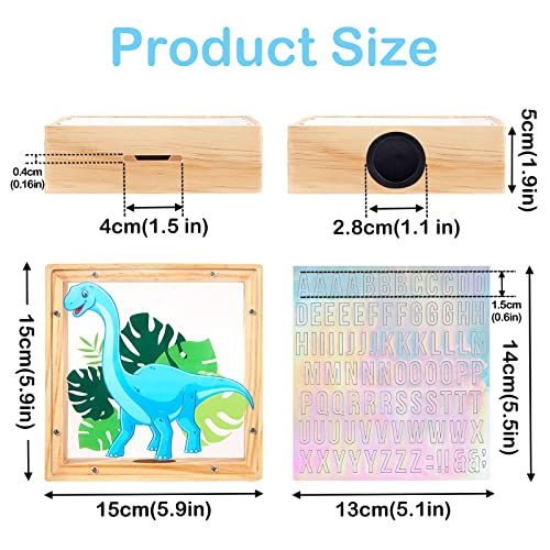 ICOSY Wooden Piggy Bank for Kids - DIY Name Unicorn Dinosaur Money Bank with Alphabet Stickers and Transparent Acrylic Sheet (5.9x5.9x1.9 inches)