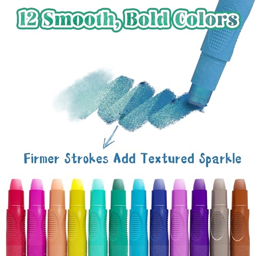 iCrayon 12-Color Sparkle Metallic Watercolor Gel Crayons – Twistable, Washable & Non-Toxic for Toddlers