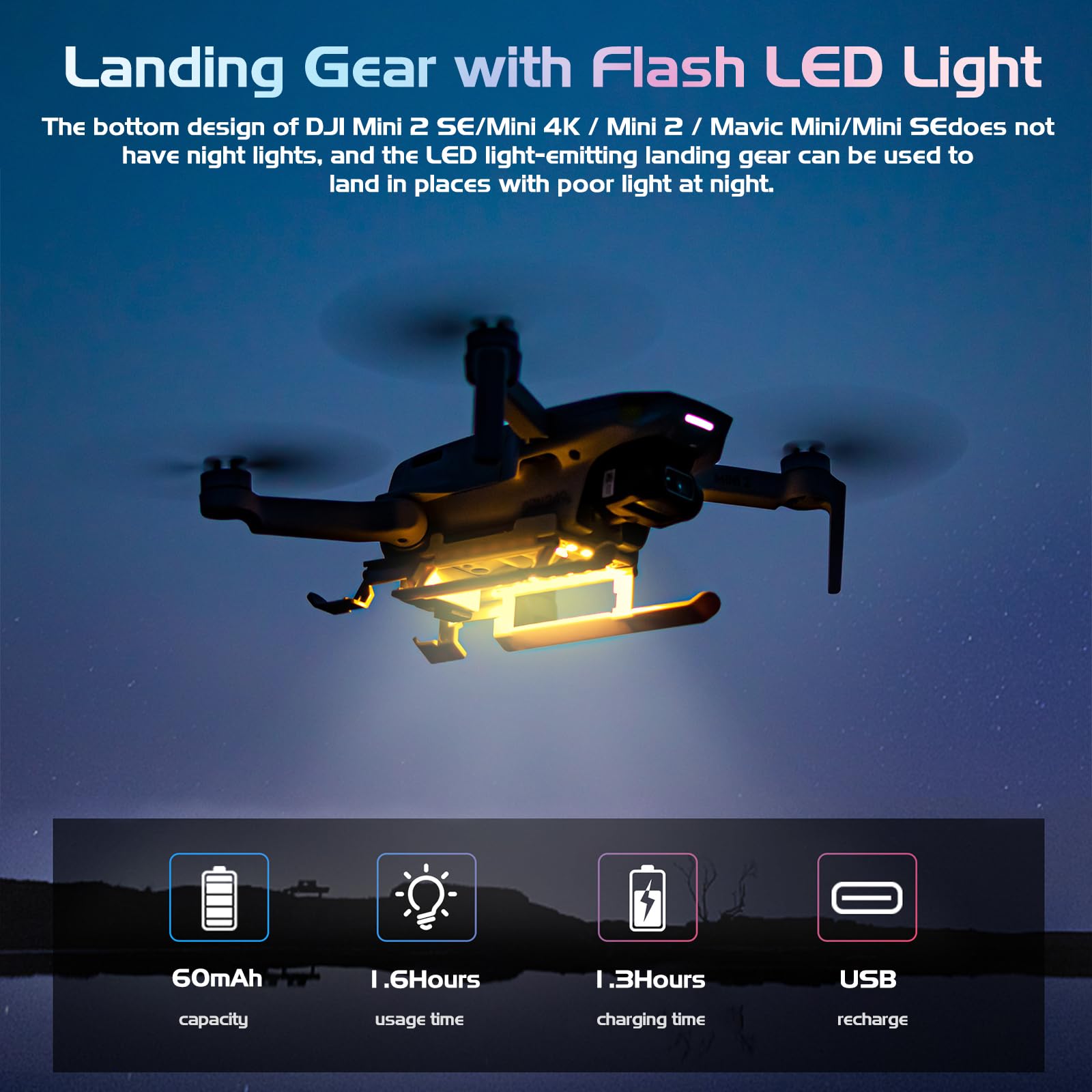 iEago RC Mini 4K Landing Gear with LED Strobe Lights - Foldable Extended Leg for DJI Mini 2 SE/Mini 4K/Mini 2/Mavic Mini/Mini SE