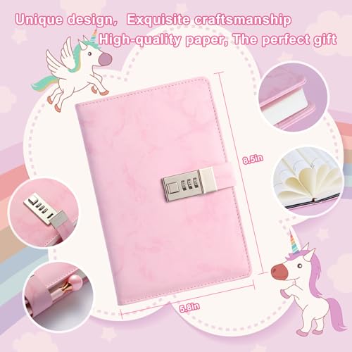 IFINTECHNO Pink Marble PU Leather Locking Diary Gift Set – A5 300-Page Journal with Combination Lock, Pen, Bracelet & More