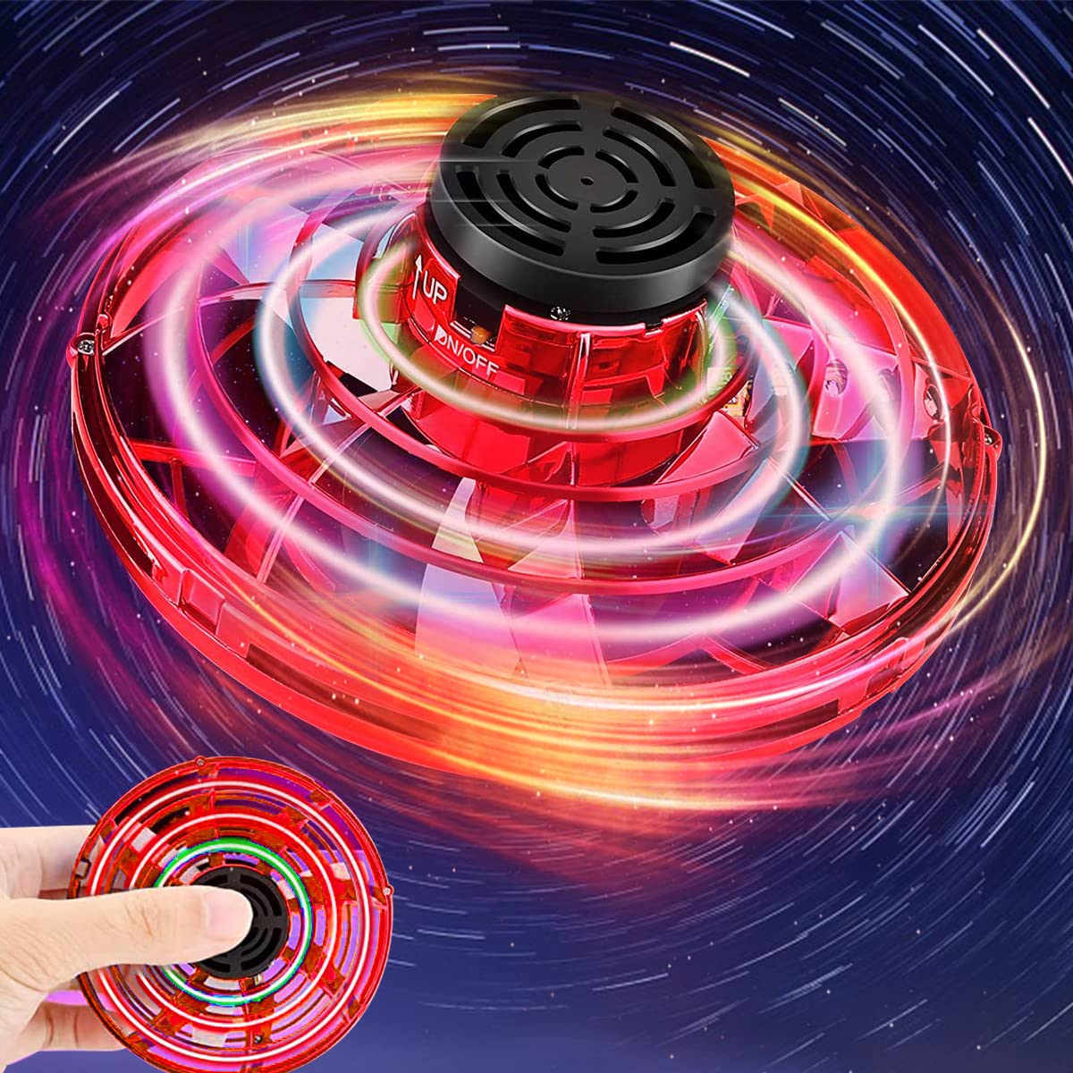 iFly Flying Spinner Mini UFO Drone - Hand Controlled Boomerang Toy for Kids (Red)