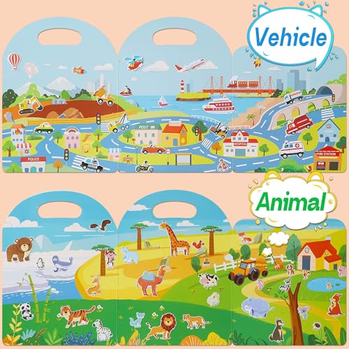 iGetooy 4 Sets Puffy Sticker Books for Toddlers - 122 Reusable 3D Stickers (Vehicles, Animals, Dinosaurs, Ocean)