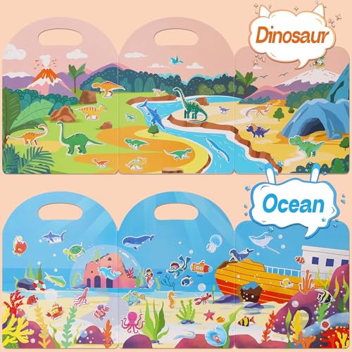 iGetooy 4 Sets Puffy Sticker Books for Toddlers - 122 Reusable 3D Stickers (Vehicles, Animals, Dinosaurs, Ocean)