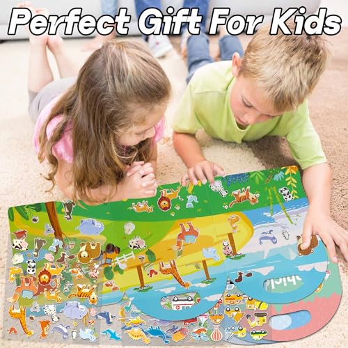 iGetooy 4 Sets Puffy Sticker Books for Toddlers - 122 Reusable 3D Stickers (Vehicles, Animals, Dinosaurs, Ocean)