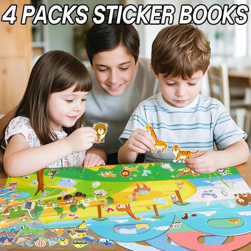 iGetooy 4 Sets Puffy Sticker Books for Toddlers – 122 Reusable 3D Stickers with Travel Handle