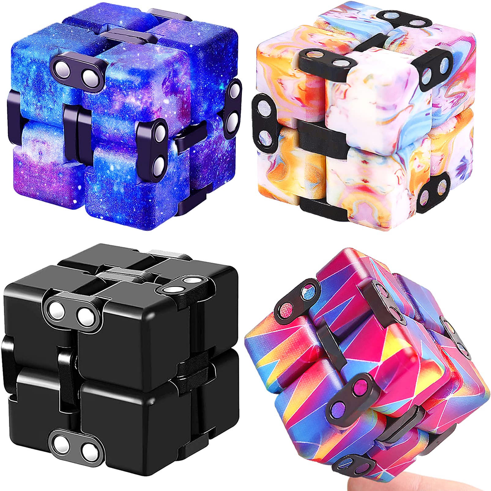 IGINOA 4-Pack Infinity Cube Fidget Toy Set – Mini Stress Relief Game for Kids and Adults, 4 Colors, ABS Plastic, 4x4x4 cm Each