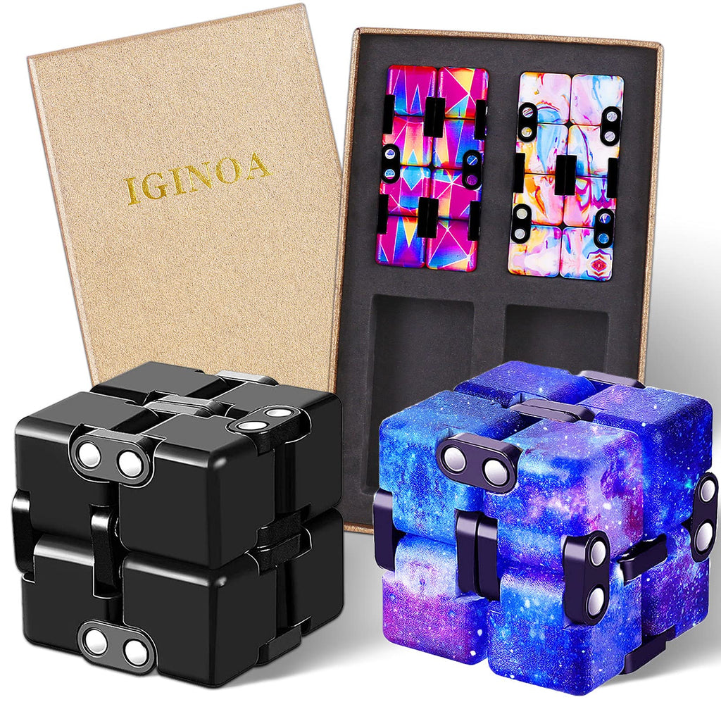 IGINOA 4-Pack Infinity Cube Fidget Toy Set – Mini Stress Relief Game for Kids and Adults, 4 Colors, ABS Plastic, 4x4x4 cm Each