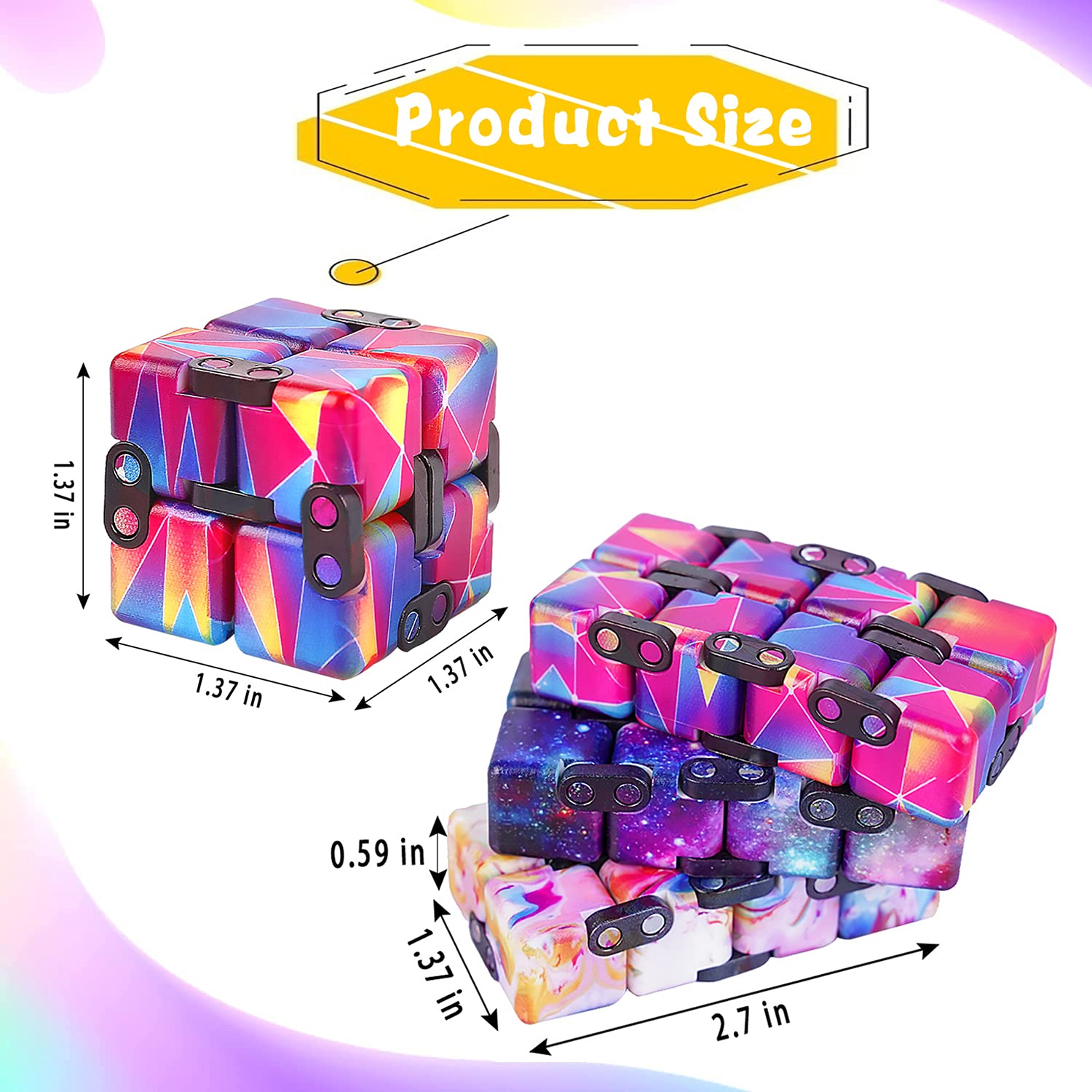 IGINOA 4-Pack Infinity Cube Fidget Toy Set – Mini Stress Relief Game for Kids and Adults, 4 Colors, ABS Plastic, 4x4x4 cm Each