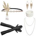 iHUFeather 1920s Flapper Set with Headband, Beaded Necklaces, Earrings & Gloves for Women