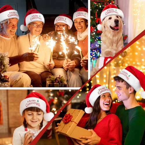 Iioscre Classic Santa Hat for Adults – Unisex Velvet, Plush, and Faux Fur Christmas Hat, Red, 32x40cm