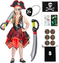 IKALI Girls Pirate Costume Set with Accessories for Halloween and Dress-Up Play