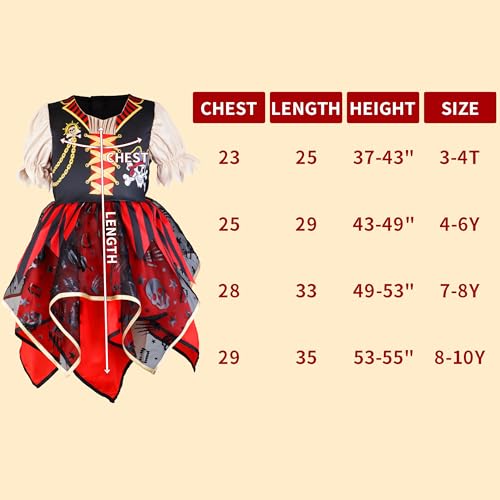 IKALI Girls Pirate Costume Set with Accessories for Halloween and Dress-Up Play