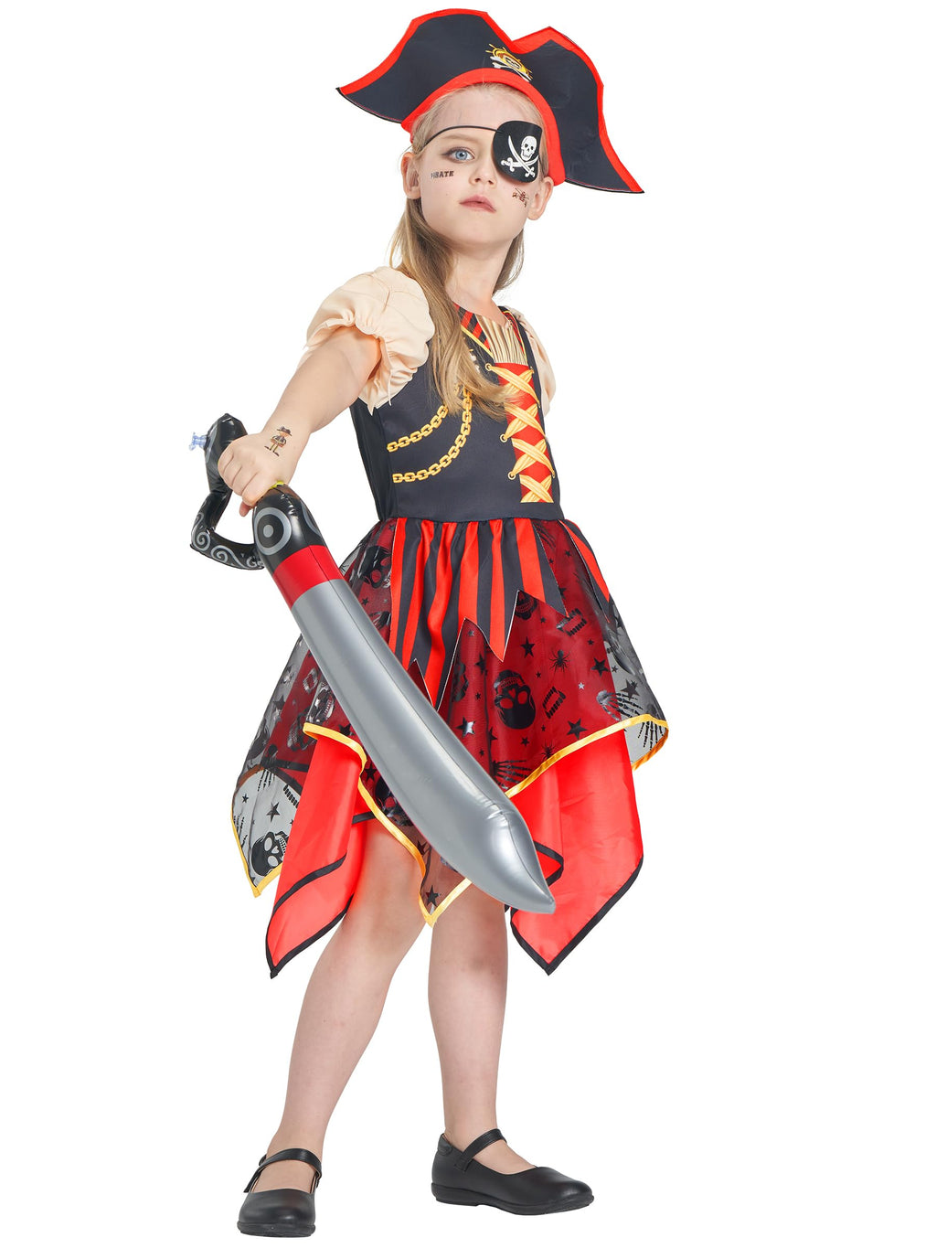 IKALI Girls Pirate Costume Set with Accessories for Halloween and Dress-Up Play