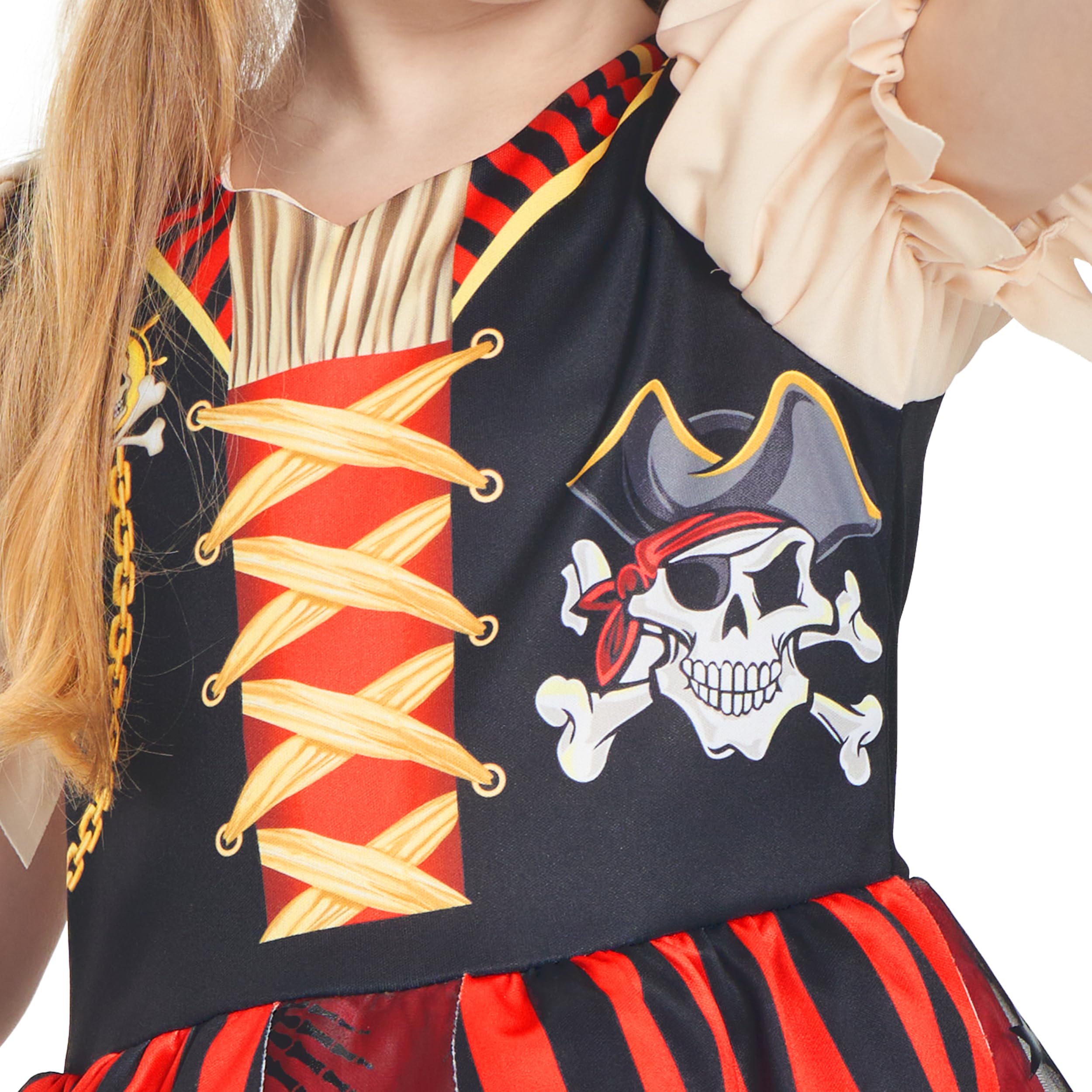 IKALI Girls Pirate Costume Set with Accessories for Halloween and Dress-Up Play