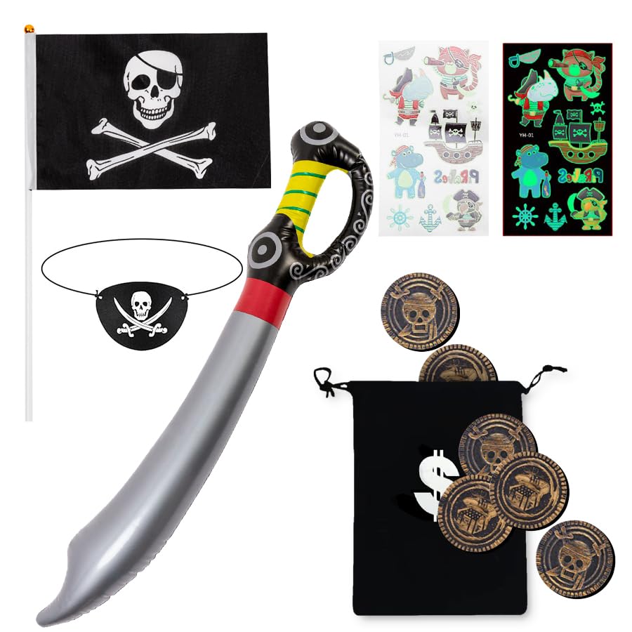 IKALI Girls Pirate Costume Set with Accessories for Halloween and Dress-Up Play