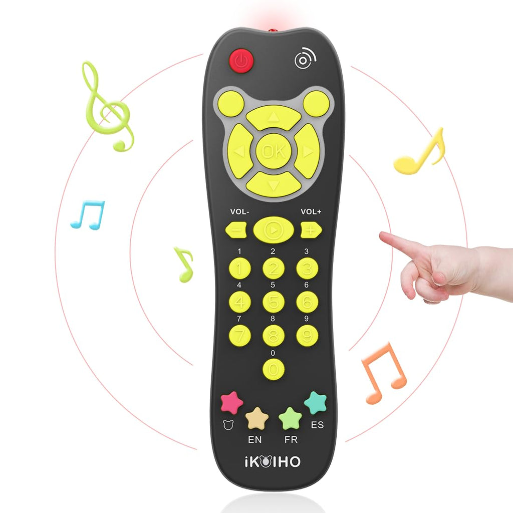 iKOIHO Baby Remote Control Toy - Realistic Toddler TV Remote with Lights, Sounds, and 3 Languages, Black