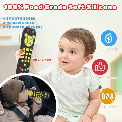 iKOIHO Baby Remote Control Toy - Realistic Toddler TV Remote with Lights, Sounds, and 3 Languages, Black