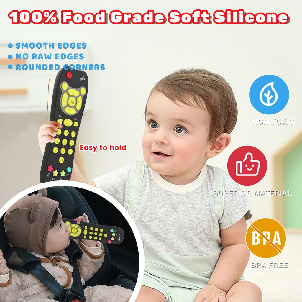 iKOIHO Baby Remote Control Toy - Realistic Toddler TV Remote with Lights, Sounds, and 3 Languages, Black