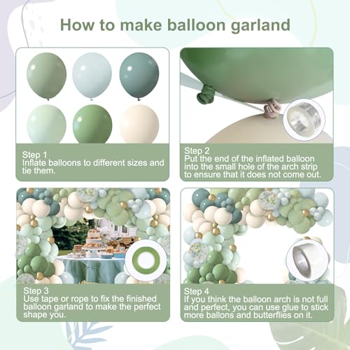 iLaFm 150-Piece Dusty Blue Green Balloon Garland Arch Kit for Baby Shower Woodland Wild One Birthday Decor