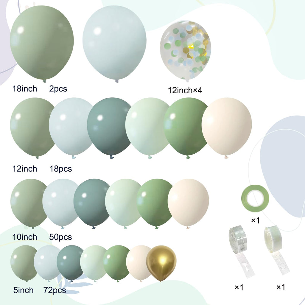 iLaFm 150-Piece Dusty Blue Green Balloon Garland Arch Kit for Baby Shower Woodland Wild One Birthday Decor