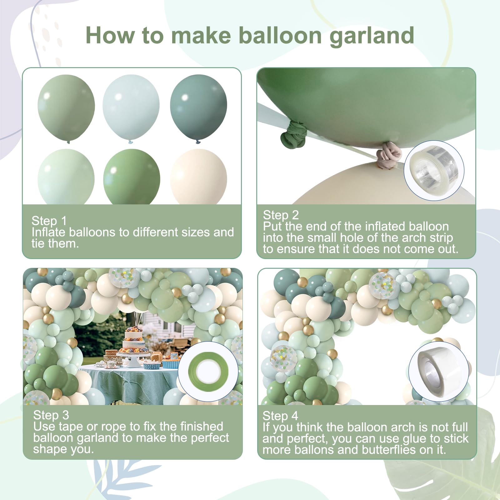 iLaFm 150-Piece Dusty Blue Green Balloon Garland Arch Kit for Baby Shower Woodland Wild One Birthday Decor