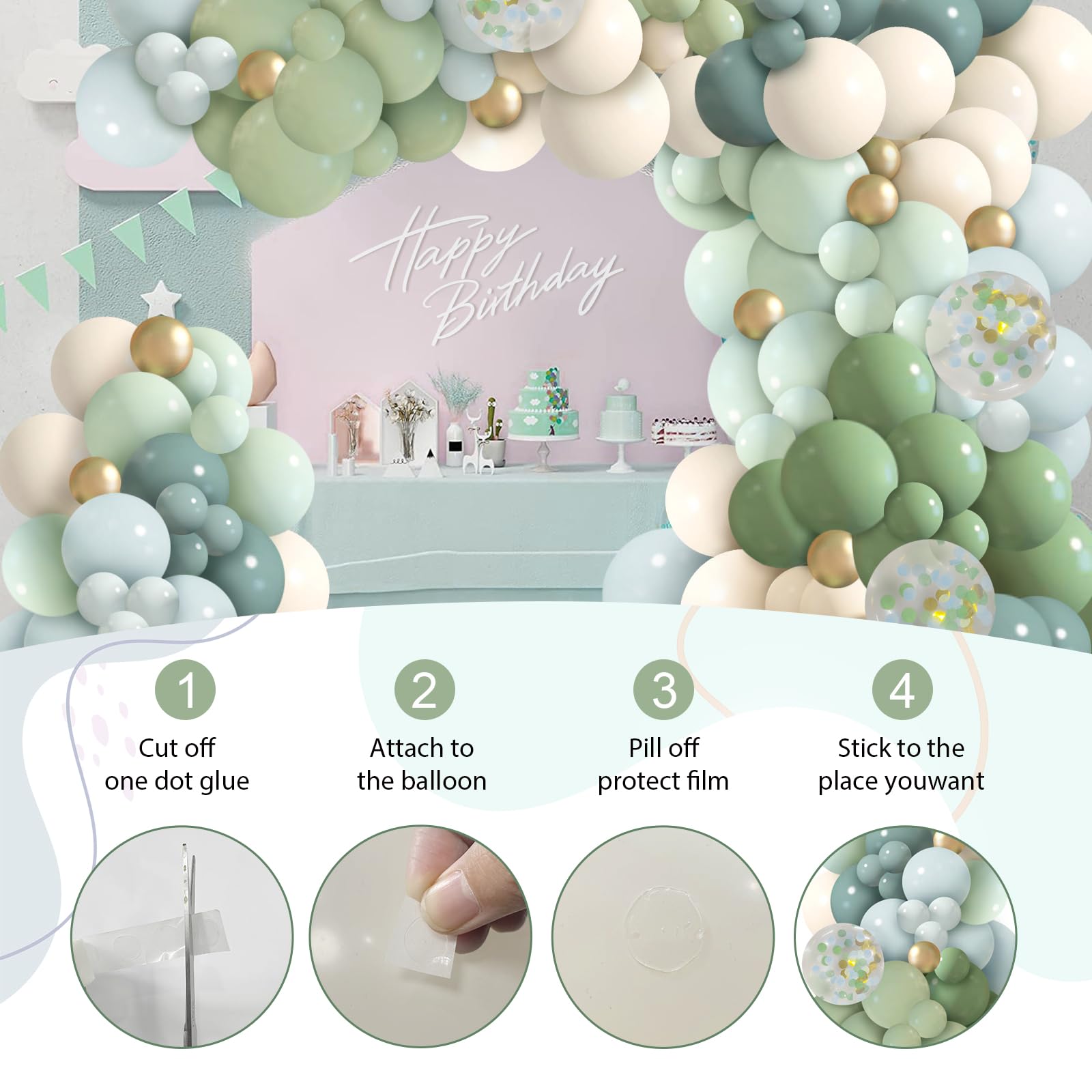 iLaFm 150-Piece Dusty Blue Green Balloon Garland Arch Kit for Baby Shower Woodland Wild One Birthday Decor