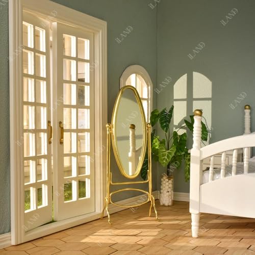iLAND 1:12 Scale Miniature Coat Rack & Full Mirror – Gold Finish