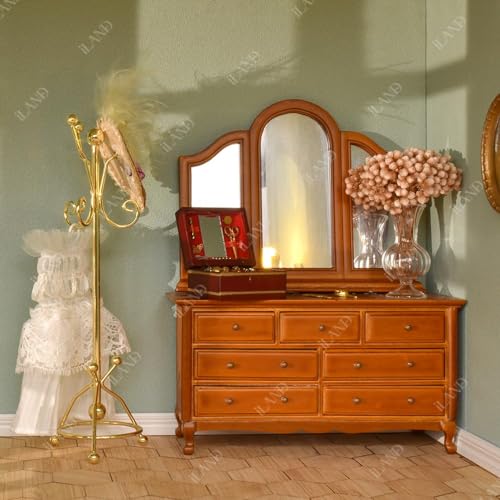 iLAND 1:12 Scale Miniature Coat Rack & Full Mirror – Gold Finish