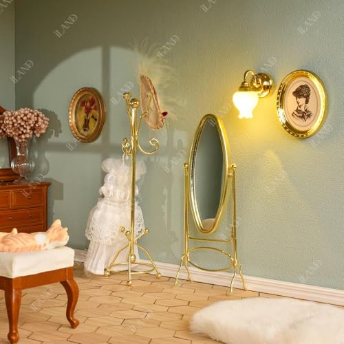 iLAND 1:12 Scale Miniature Coat Rack & Full Mirror – Gold Finish