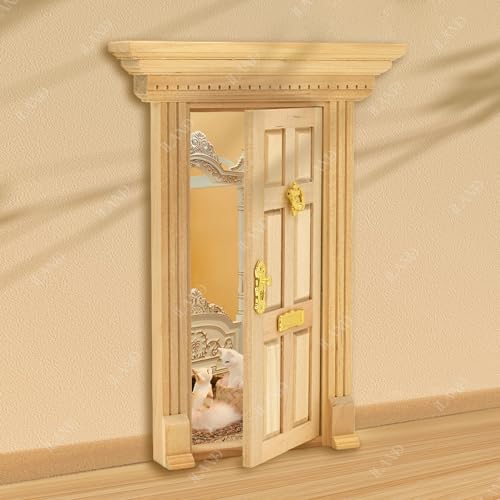 iLAND 1:12 Scale Neoclassical Miniature Dollhouse Door – Solid Wood with Knocker, Lock & Key