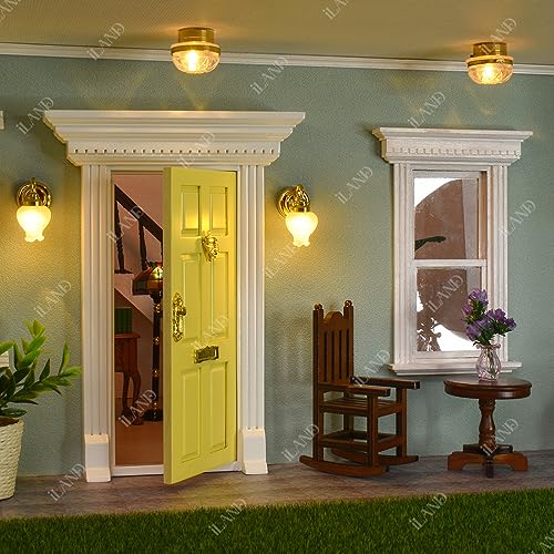 iLAND 1:12 Scale Neoclassical Miniature Dollhouse Door – Solid Wood with Knocker, Lock & Key