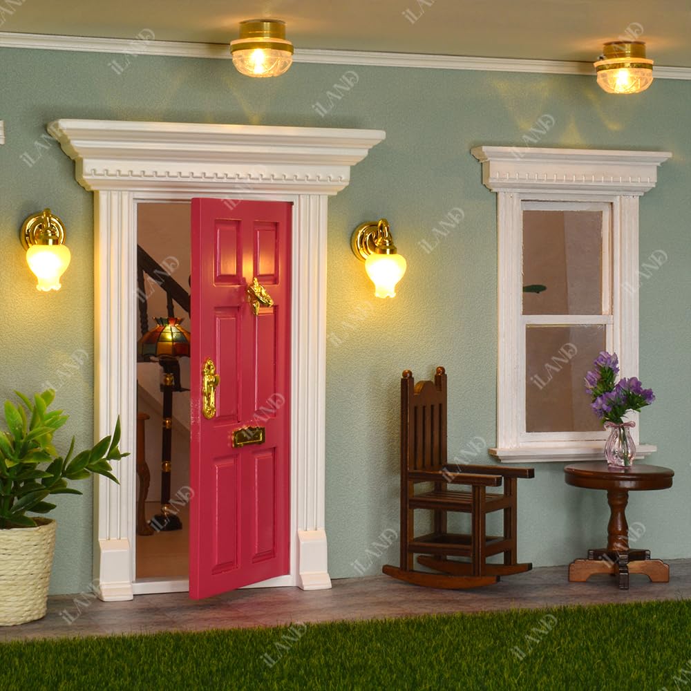 iLAND 1:12 Scale Neoclassical Miniature Dollhouse Door – Solid Wood with Knocker, Lock & Key