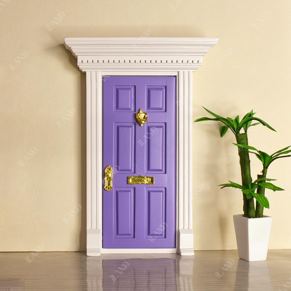 iLAND 1:12 Scale Neoclassical Miniature Dollhouse Door – Solid Wood with Knocker, Lock & Key