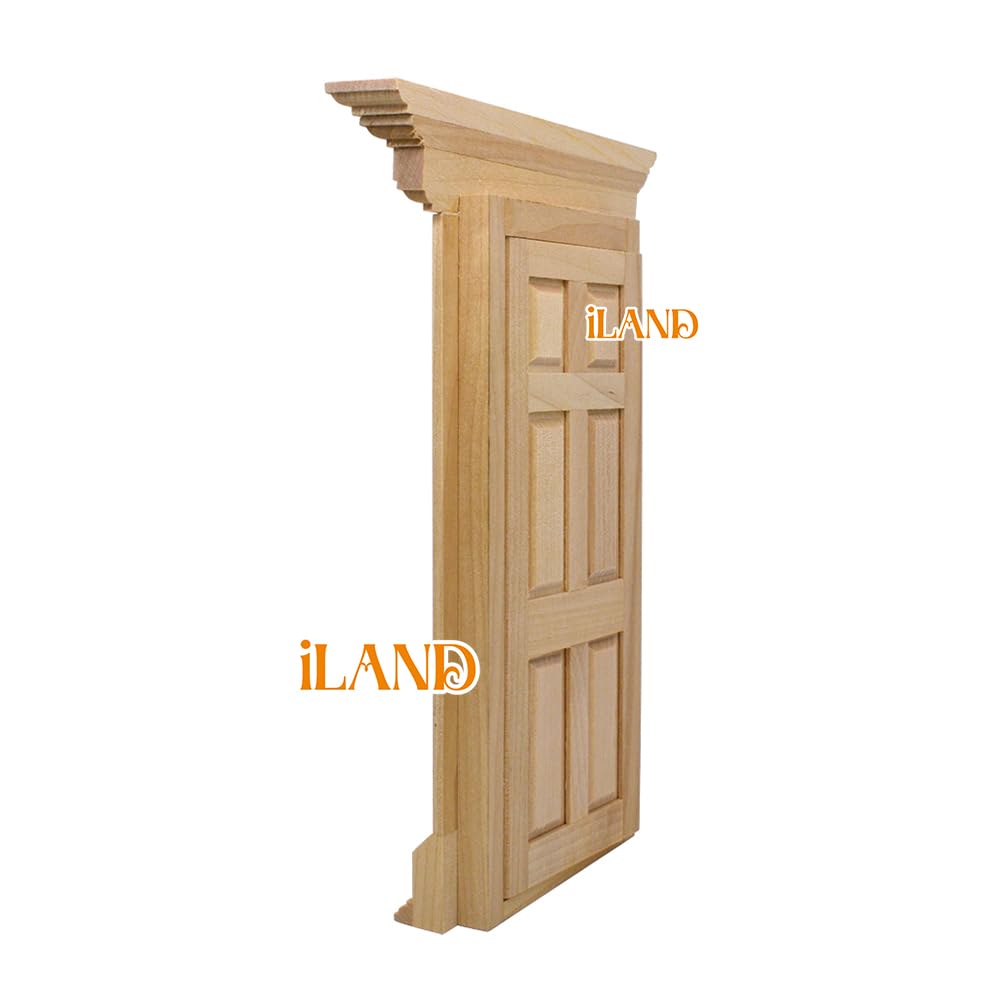 iLAND 1:12 Scale Neoclassical Miniature Dollhouse Door – Solid Wood with Knocker, Lock & Key