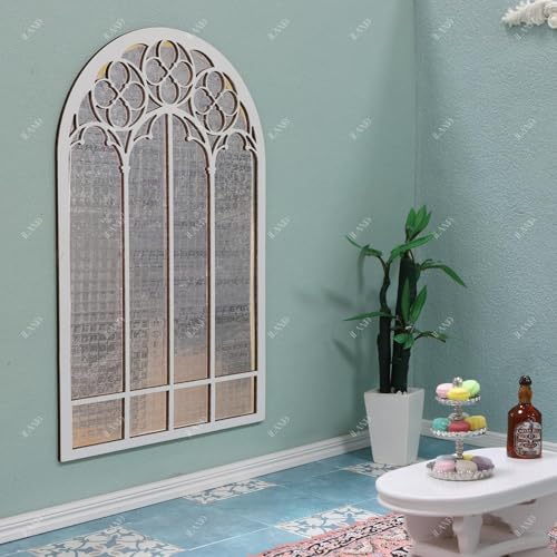 iLAND 1:12 Scale Wooden Dollhouse Window Kit - Arched Frame with PVC Grid Film