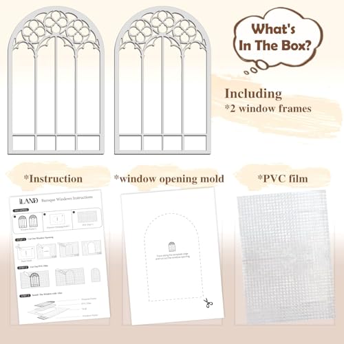 iLAND 1:12 Scale Wooden Dollhouse Window Kit - Arched Frame with PVC Grid Film